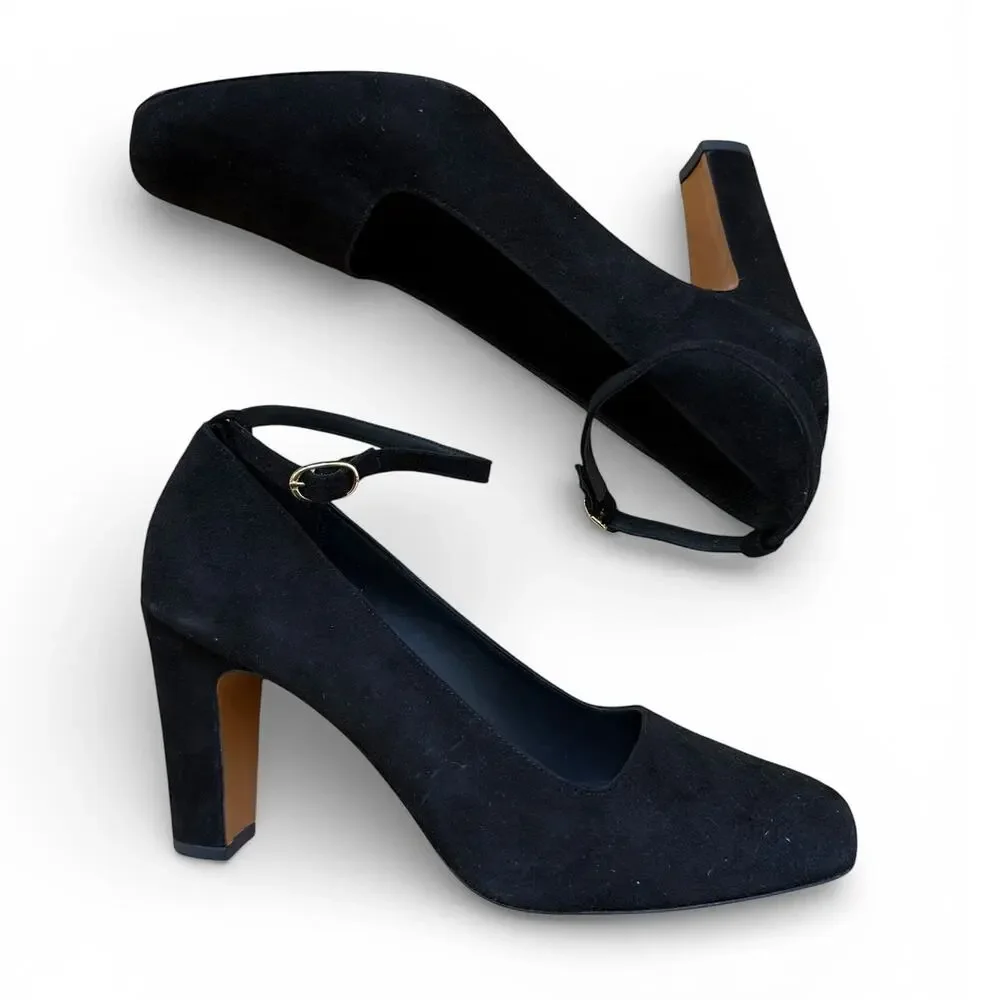 Rouje Paris Leonie Black Suede Ankle Strap Pump Heels Women's Size 39